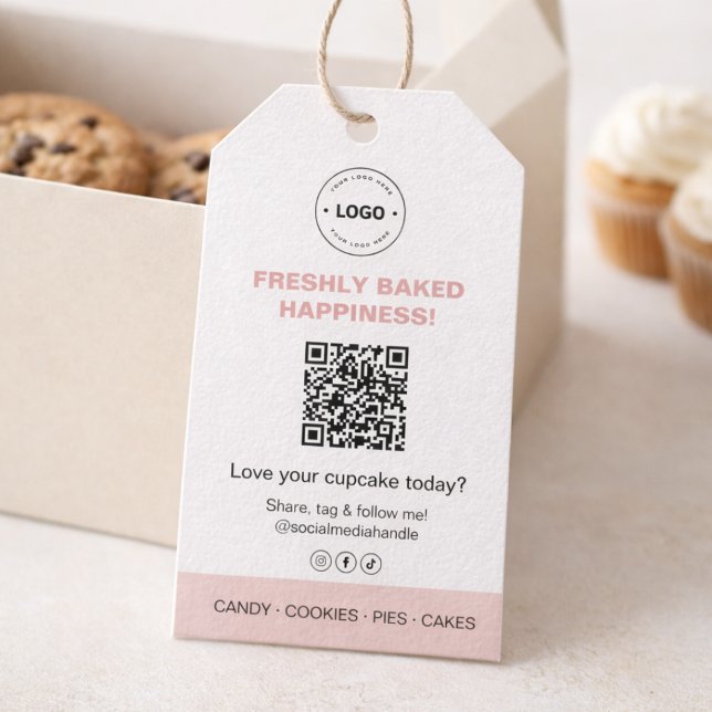 Bäckerei-Logo QR-Code Social Media Geschenkanhänger (Bakery Logo QR Code Social Media Gift Tags)