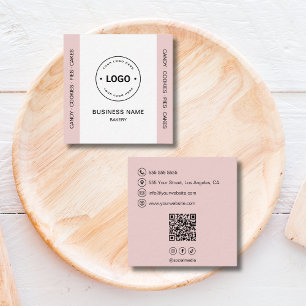 Bäckerei-Logo QR-Code Social Media Rosé Quadratische Visitenkarte