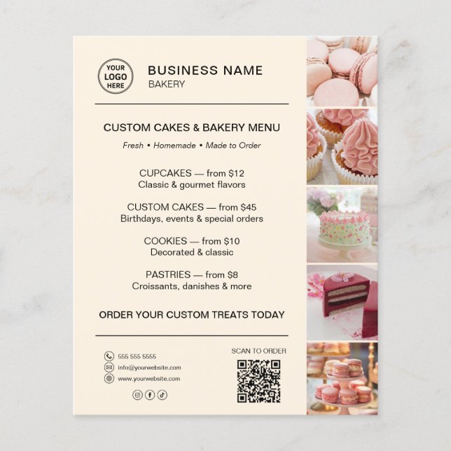 Bäckerei-Menü Benutzerdefiniertes Logo QR-Code Cre Flyer (Vorne)