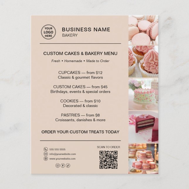 Bäckerei-Menü Benutzerlogo QR-Code Mocha Braun Flyer (Vorne)