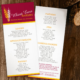 Bäckerei Menus Gebäck Preis-Liste Rack-Karte Werbekarte