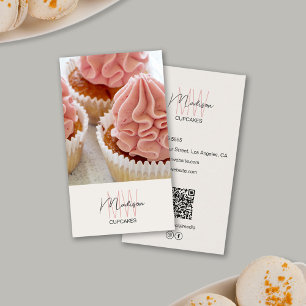 Bäckerei Monogramm Logo Cupcake Foto QR Beige Visitenkarte