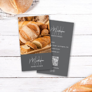 Bäckerei-Monogramm-Logo-Foto-QR-Grau Visitenkarte