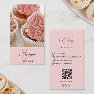 Bäckerei-Monogramm-Logo-Foto-QR-Rosa Visitenkarte