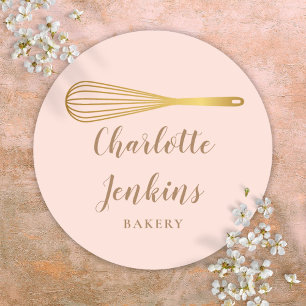 Bäckerei Patisserie Gold Quirl Rosé Pink Runder Aufkleber