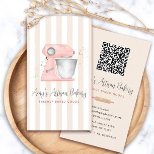 Bäckerei-Pfirsich-Küchenmixer Beige Streifen QR-Co Visitenkarte