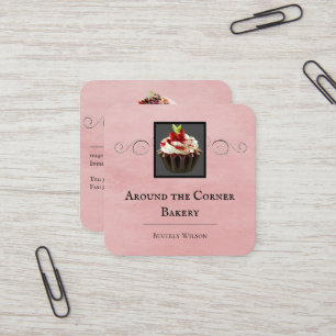 Bäckerei   Pink Business Card Quadratische Visitenkarte