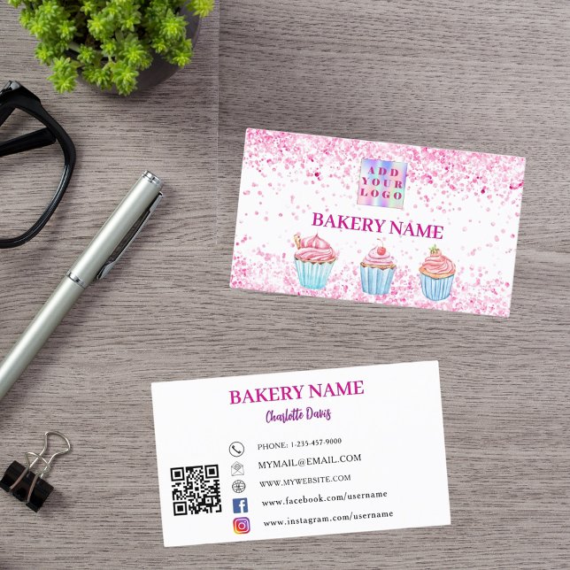 Bäckerei pink cupcakes Konditorei QR-Logo Visitenkarte (Von Creator hochgeladen)