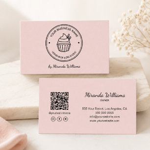 Bäckerei Pink Eigenes Logo QR Social Media Visitenkarte