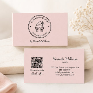 Bäckerei Pink Eigenes Logo QR Social Media Visitenkarte