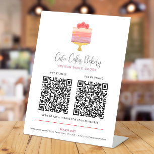 Bäckerei Pink Lila Kuchen Dessert 2 QR-Code Hier Z Sockelschild