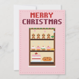 Bäckerei Pink Pixel Art Weihnachtskarte Feiertagskarte