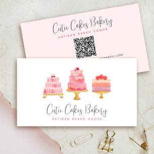 Bäckerei QR Code 3 Blush Pink Torten Gebäck Kondit Visitenkarte