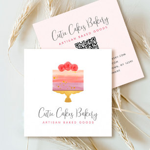Bäckerei QR-Code Rosa Lila Kuchen Gebäck Chef Mode Quadratische Visitenkarte