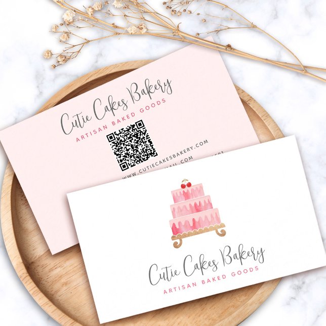 Bäckerei QR-Code-Torte Blush Pink Gebäck Konditor  Visitenkarte (Von Creator hochgeladen)