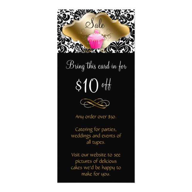 Bäckerei Rack Card Cupcake Karamelll Rosa Elegante Werbekarte (Vorne)