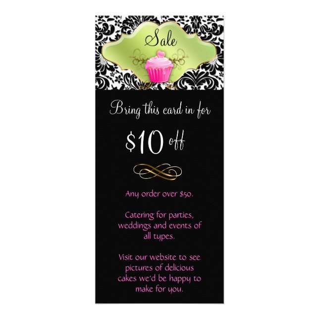 Bäckerei Rack Card Cupcake Pink Lime Green Elegant Werbekarte (Vorne)