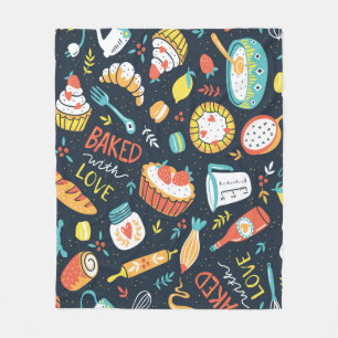 Bäckerei Retro nahtlos Muster mit Punkten und Blum Fleecedecke