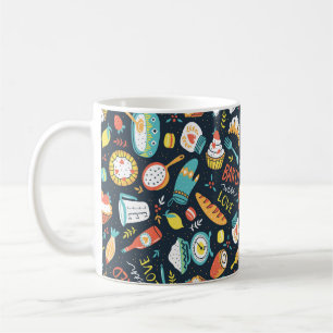 Bäckerei Retro nahtlos Muster mit Punkten und Blum Kaffeetasse