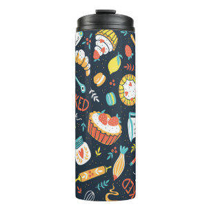 Bäckerei Retro nahtlos Muster mit Punkten und Blum Thermosbecher
