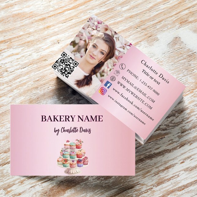 Bäckerei rosa Bäckerei Konditorkuchen QR-Foto Visitenkarte (Von Creator hochgeladen)