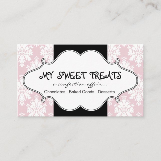 Bäckerei-rosa Damast-Visitenkarte Visitenkarte (Vorderseite)