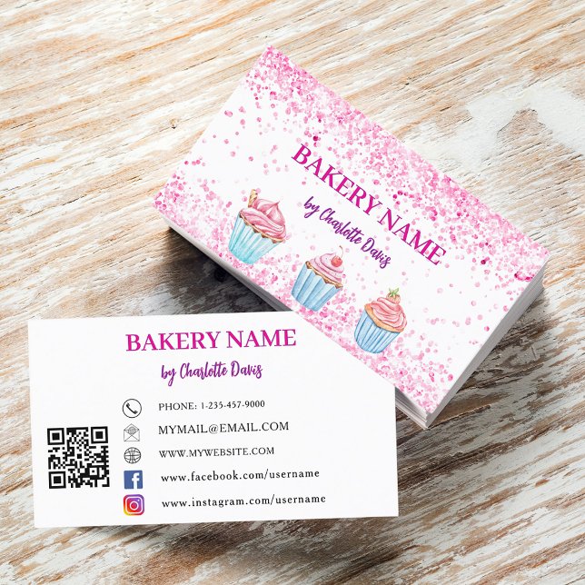 Bäckerei Rosa Kuchen Konditorgebäck QR-Code Visitenkarte (Von Creator hochgeladen)
