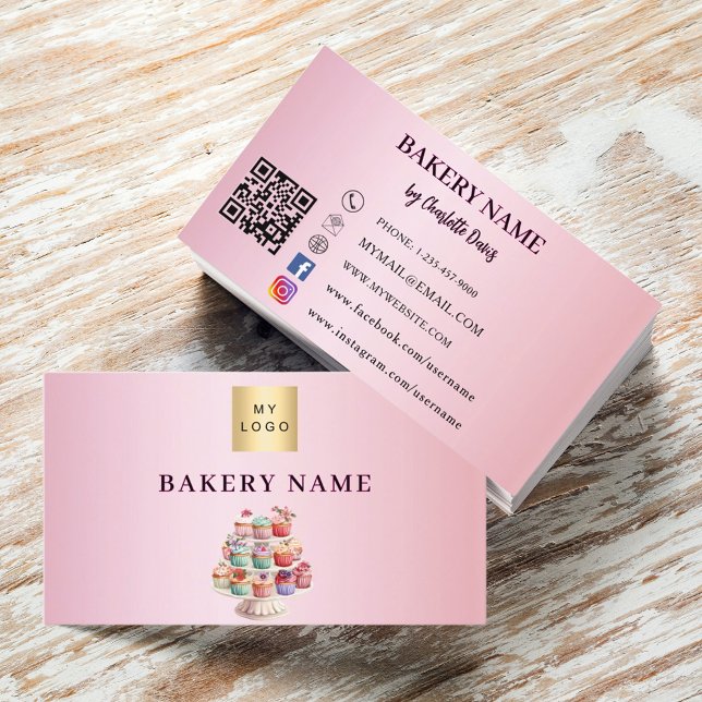 Bäckerei rosa Kuchen Konditorpasten QR-Logo Visitenkarte (Von Creator hochgeladen)