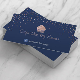 Bäckerei Rose Gold Cupcake Modern Confetti Navy Bl Visitenkarte