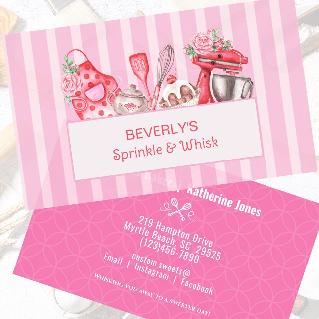 Bäckerei Shop Konditorei Pink White Business Cards Visitenkarte (Von Creator hochgeladen)