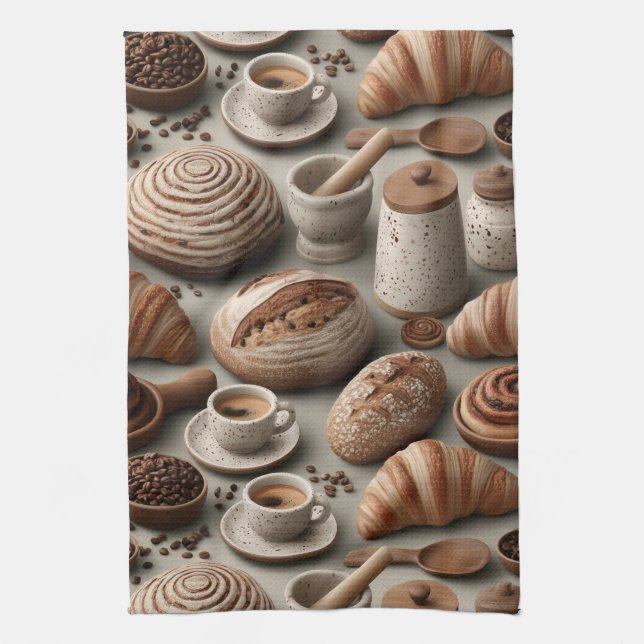 Bäckerei-Stillleben-Muster mit Brot Geschirrtuch (Vertikal)