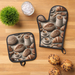 Bäckerei-Stillleben-Muster mit Brot Ofenhandschuh & Topflappen-Set