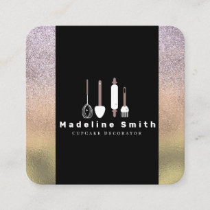 Bäckerei Utensitäten Baker Button Spatula Goldpfei Quadratische Visitenkarte