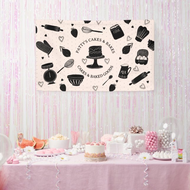 Bäckerei Utensitis Pink Black Business Banner (Party)