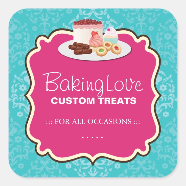 Bäckerei-verpackenaufkleber Quadratischer Aufkleber (Vorderseite)