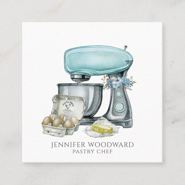 Bäckerei Wasserfarbgebäck Koch Quadratische Visitenkarte (Vorderseite)