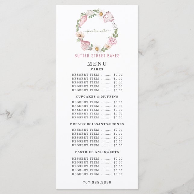 Bäckerei Watercolor Bakers Werkzeuge Utensitive Me Menükarte (Vorderseite)