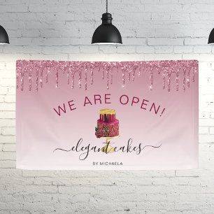 Bäckerei Wir sind Open Glitzer Tropfen Burgundi Ku Banner