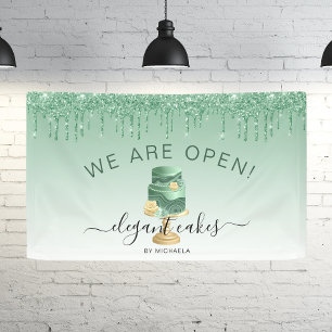 Bäckerei Wir sind Open Glitzer Tropfen Green Cake Banner