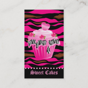 Bäckerei Zebra Tiger Rose Pink Cupcake Herz Zucker Visitenkarte