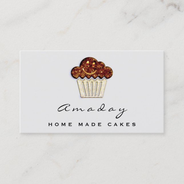 Bäckerei Zuhause Made Cake Logo Muffin Smile Elega Visitenkarte (Vorderseite)