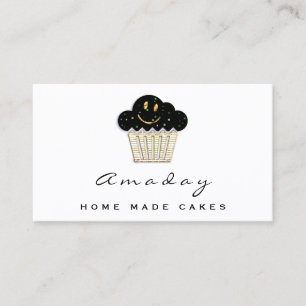 Bäckerei Zuhause Made Cake Logo Muffin Smile Gold Visitenkarte