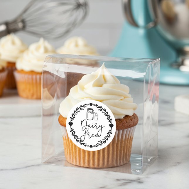 Bäckereieieien Milchsaft und Milchsaft, schwarz &  Runder Aufkleber (Bakery Dairy Free Milk Jug & Wreath Black & White Classic Round Sticker)