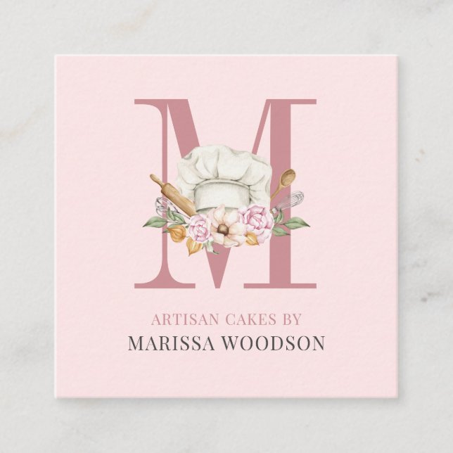 Bäckereien Koch Backbäcker Tools Rosa Square Busin Quadratische Visitenkarte (Vorderseite)