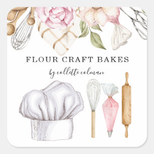 Bäckereien Koch Watercolor Backtools Square S Quadratischer Aufkleber