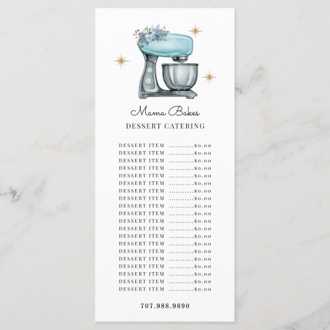 Bäckereigebäck Koch Aquarellfarben Backgeschirr Menükarte (Vorderseite)