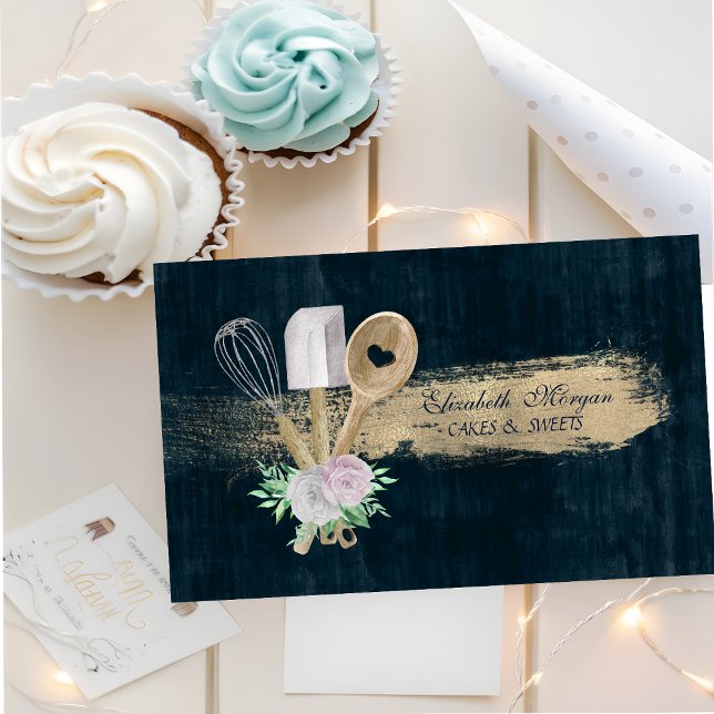 Bäckereihandwerkzeuge Brush Stroke Blue Visitenkarte (Von Creator hochgeladen)