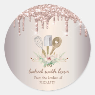 Bäckereihandwerkzeuge Rose Gold Glitzer Tropfen Runder Aufkleber