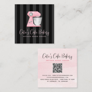 Bäckereimischer Blush Pink QR-Code auf schwarzen S Quadratische Visitenkarte