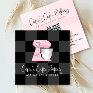Bäckereimischer Blush Pink QR-Code Schwarz Kariert Quadratische Visitenkarte
